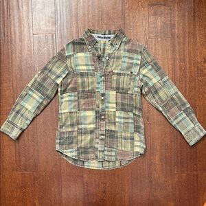 Tailor Vintage Plaid Patchwork Button Down Shirt, Size Large